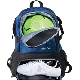 Athletico National Soccer Bag - Backpack For Soccer, Basketball & Football Includes Separate Cleat And Ball Holder (Blue)