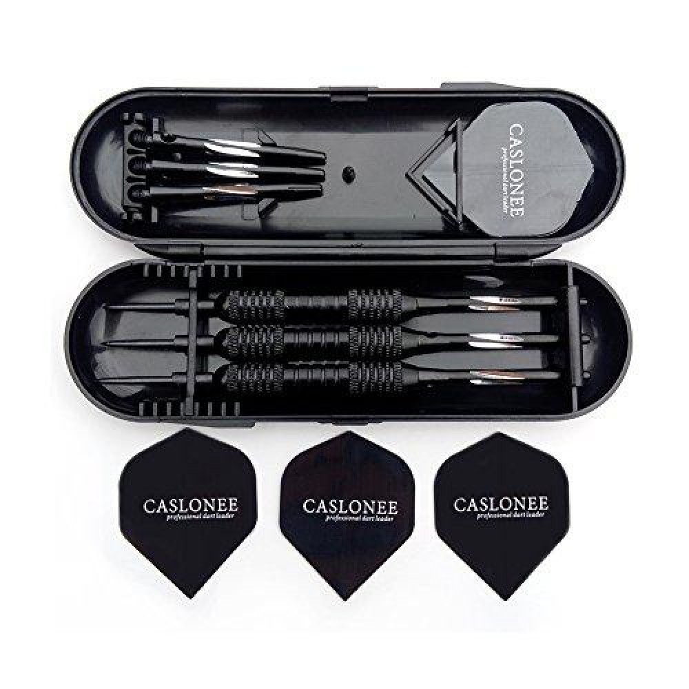 Caslonee Professional Exquisite 22 Grams Steel Tip Darts Set With Hard Case, Aluminum Shafts And Black Coated Metal Barrels And Pet Flights