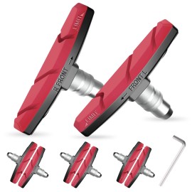 Alritz Bike Brake Pads Set, 6 Pcs Road Mountain Bicycle V-Brake Blocks Shoes With Hex Nut And Shims, No Noise No Skid, 70Mm, For Front And Back Wheel (Red)