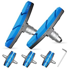 Alritz Bike Brake Pads Set, 6 Pcs Road Mountain Bicycle V-Brake Blocks Shoes With Hex Nut And Shims, No Noise No Skid, 70Mm, For Front And Back Wheel (Blue)