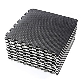 Interlocking Floor Tiles, EVA Foam Puzzle Mat with Borders - Black and White, 16 SQ. FT (16 Tiles) (Black & White)
