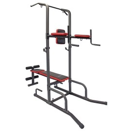 Health Gear CFT2.0 Functional Cross Fitness Training Gym Style Training Power Tower & Adjustable Workout Bench System for Pull Ups and Dips, Red / Black