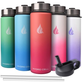 Hydro Cell Stainless Steel Triple Insulated Water Bottle, 2 Lids (64Oz 40Oz 32Oz 24Oz 18Oz 14Oz) - Metal Vacuum Flask With Modern Leakproof Sport Straw Design For Kids And Adults (Mandarin 24Oz)