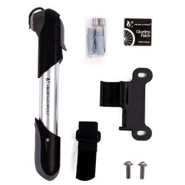 Velochampion Alloy 7 Mini Bike Pump Fits Presta And Schrader - 100 Psi Portable Bike Pump Includes Mount Kit, 6 Glueless Patches And Inflatable Needle Set