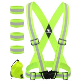 Hivisible Elastic Reflective Vest Straps & 4 Ankle Bands - Fully Adjustable, Lightweight, Super Reflective Silver Stripes - Reflective Vests Running, Cycling, Walking - Men, Women, Kids