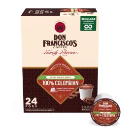 Don Franciscos Decaf 100 Colombia Supremo Medium Roast Coffee Pods - 24 Count - Recyclable Single-Serve Coffee Pods, Compatible With Your K-Cup Keurig Coffee Maker (Including 20)