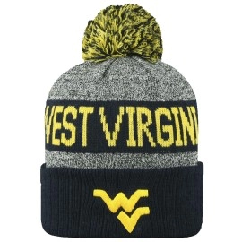 Top of the World NCAA Arctic Striped Cuffed Knit Pom Beanie Hat-West Virginia Mountaineers