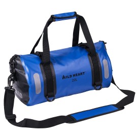 Wild Heart Waterproof Bag Duffel Bag 20L 30L 40L With Welded Seams Shoulder Straps, Mesh Pocket For Kayaking, Camping, Boating,Bicycle,Motorcycle (Blue, 30L)
