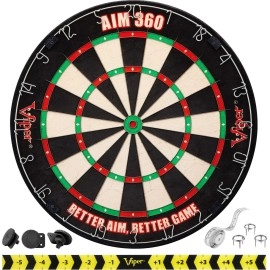 Viper AIM 360 Tournament Bristle Steel Tip Dartboard Set with Staple-Free Razor Thin Metal Spider Wire, Self-Healing Premium-Grade Sisal, Aiming Marks, Movable Target Circles for Focused Training
