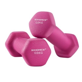 Songmics Dumbbell Weights With Vinyl Coating, All-Purpose Home Gym Fitness, Waterproof And Non-Slip With Matte Finish, Dumbbells Set 05 Kg (Pair), Pink, Syl61Pk