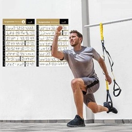 Vol 1+2 Suspension Exercise Poster 2-Pack - Laminated, Large & Easy To Follow Workout Resistance Band Training - Total Body Workout - Bodyweight Exercise Chart (20