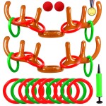Hapdoop 2-4 Players Inflatable Reindeer Antler Ring Toss Game for Christmas Party - Game Rules Included (2 Antlers 10 Rings)