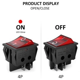 DIYhz 3Pcs AC16A/125V 16A/250V 4Pins 2 Position On/Off Red LED Light Illuminated Boat Rocker Switch (red)