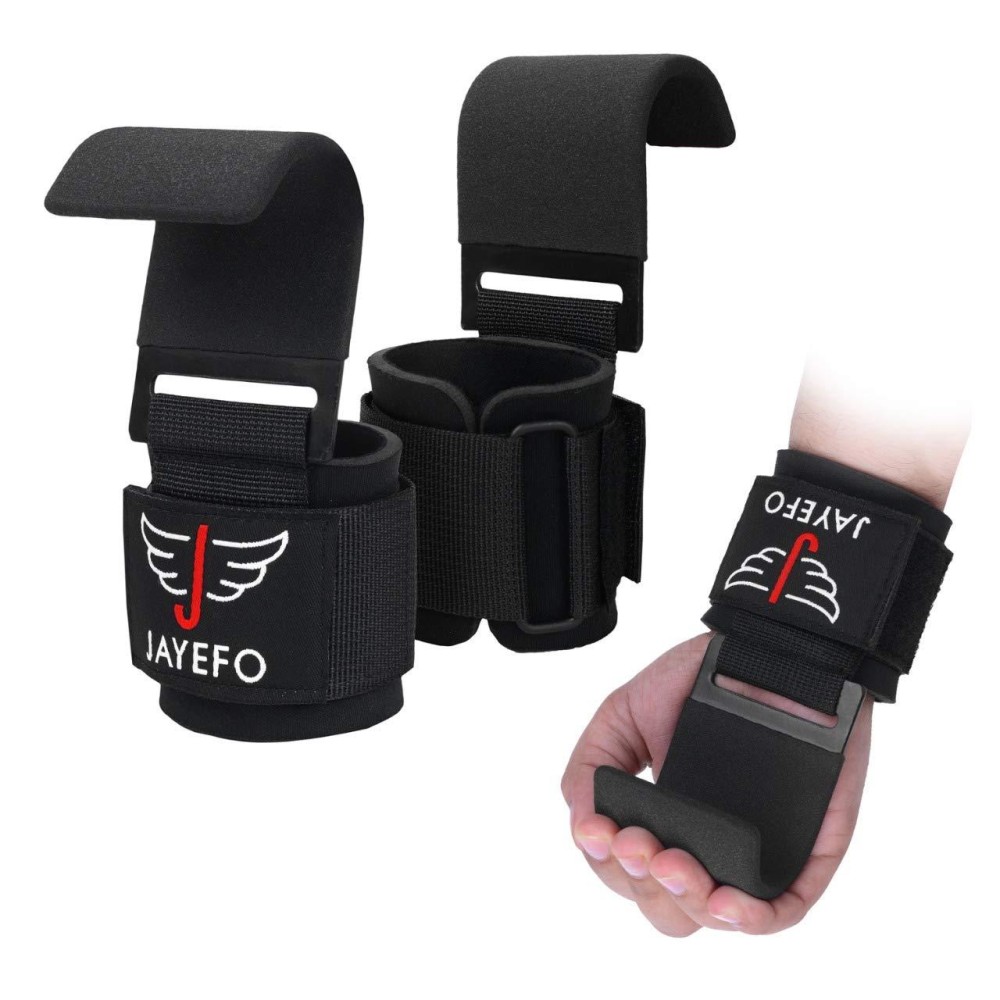 Jayefo Weight Lifting Hooks And Deadlift Straps - Pull Up Grips, Lifting Hooks For Weight Lifting - Weight Lifting Straps For Men - Weight Grips For Home And Gym Workout - Standard Size - Black