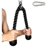 Tricep Rope 27 & 35 inches 2 Colors Fitness Attachment Cable Machine Pulldown Heavy Duty Coated Nylon Rope with Solid Rubber Ends (27'' Black)