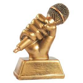 Juvale Golden Microphone Trophy - Small Resin Best Singing Award Prize For Karaoke, Lip Sync Battles, Singing Competitions, Birthday Parties (5.5X4.7X2.2 In)