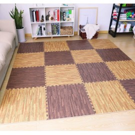 Sorbus Wood Floor Mats Foam Interlocking Wood Mats Each Tile 4 Square Feet 3/8-Inch Thick Puzzle Wood Tiles with Borders - for Home Office Playroom Basement (12 Tiles 48 Sq ft, Wood Grain - Dark)