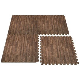 Sorbus Wood Floor Mats Foam Interlocking Wood Mats Each Tile 4 Square Feet 3/8-Inch Thick Puzzle Wood Tiles with Borders - for Home Office Playroom Basement (12 Tiles 48 Sq ft, Wood Grain - Dark)