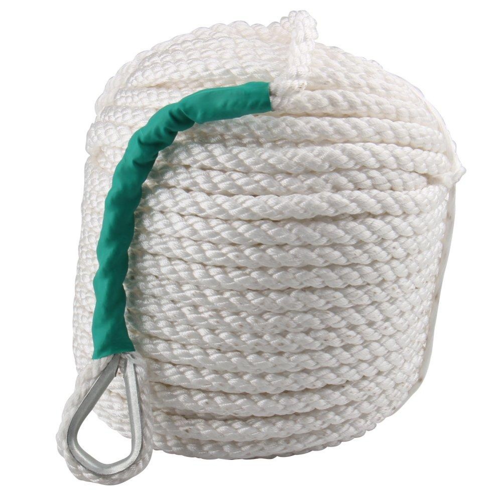 Bang4Buck Three Strand Polypropylene Anchor Rope 1/2 Inch 100 Feet Twisted Dockline For Boat/Sailboat/Sled Line With Thimble And 5850Lb Breaking Strain (1/2 Inch 100 Feet)