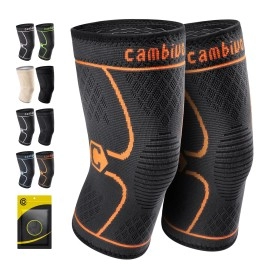 Cambivo 2 Pack Knee Brace, Knee Compression Sleeve For Men And Women, Knee Support For Running, Workout, Gym, Hiking, Sports (Orange,X-Large)