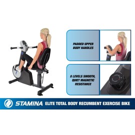Stamina Elite Total Body Recumbent Exercise Bike w/ with Arm Exerciser & Smart Workout App, No Subscription Required - Stationary Workout Bike for Home w/ Large, Adjustable, Comfortable Seat