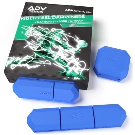 Adv Tennis Dampener With Custom Feel, Racket Shock Absorber To Reduce Vibration And Stay On The Racket, Engineered Poly-Silicone Tennis Racket Dampener, Blue, Variety 3-Pack
