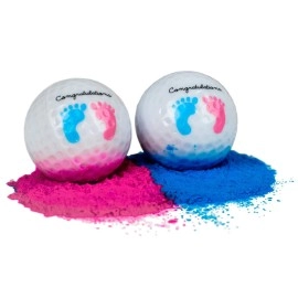 Gender Reveal Exploding Golf Balls Set For Gender Reveal Parties - One Wooden Tee, One Pink And One Blue Powder Filled Exploding Gender Reveal Golf Ball Included In Each Set (Large - Pink/Blue)