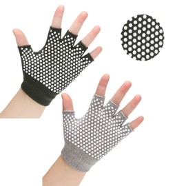 Yl Trd V 2 Packs Of Non Slip Fingerless Yoga Gloves Exercise Gloves Workout Gloves (With White Dots)