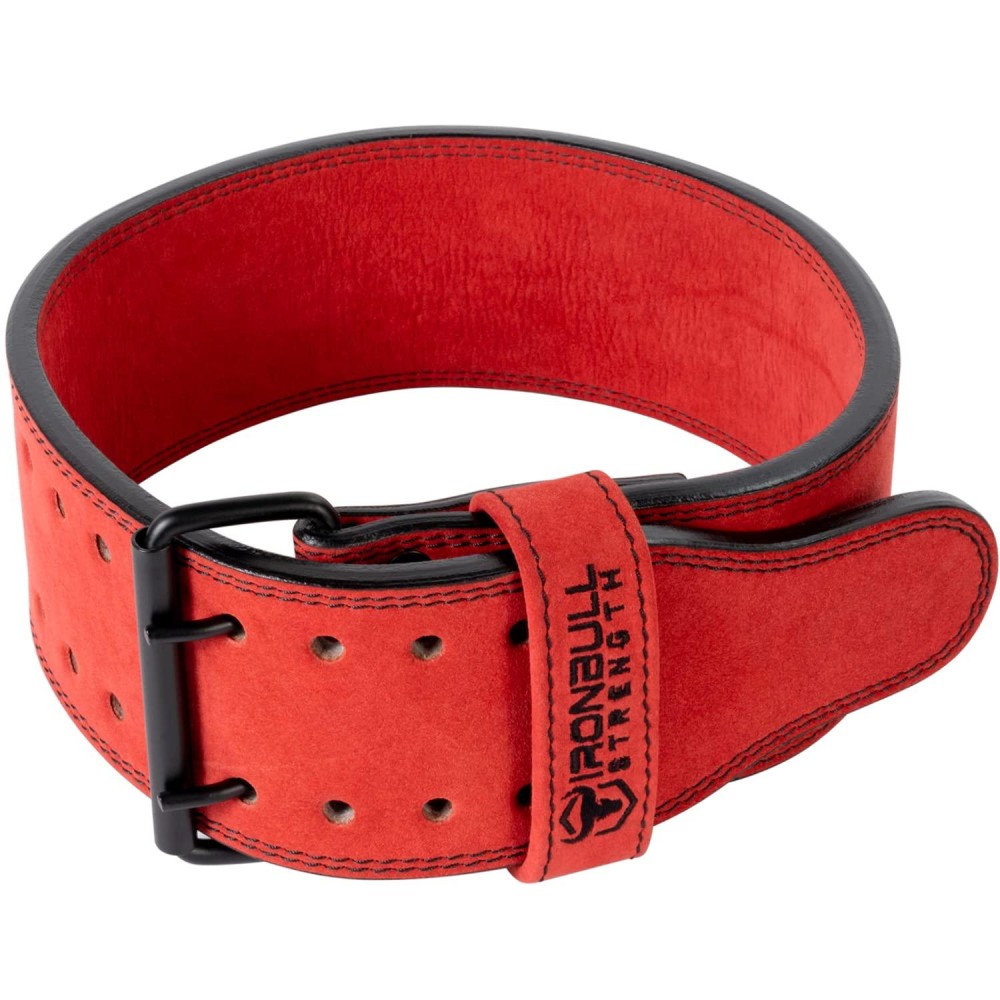 Iron Bull Strength Powerlifting Belt - 10mm Double Prong - 4-inch Wide - Heavy Duty for Extreme Weight Lifting Belt (Red, Medium)
