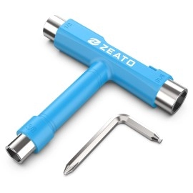 Zeato All-In-One Skate Tools Multi-Function Portable Skateboard T Tool Accessory With T-Type Allen Key And L-Type Phillips Head Wrench Screwdriver - Blue