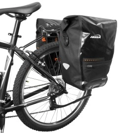 Ibera Bicycle Bag PakRak Clip-On Quick-Release All Weather Bike Panniers, Includes Rain Cover , Black (PAIR- WATERPROOF BLACK)