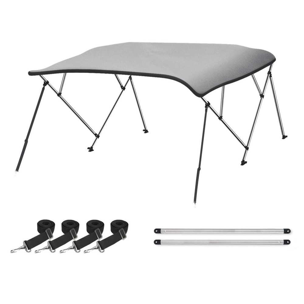 Naviskin Light Grey 4 Bow 8L X 54 H X 54-60 W Bimini Top Cover Includes Mounting Hardwares,Storage Boot With 1 Inch Aluminum Frame