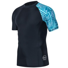 Huge Sports Mens Splice Uv Sun Protection Upf 50+ Skins Rash Guard Short Sleeves(Zigzag, M)