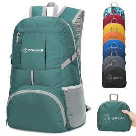 Zomake Lightweight Packable Backpack 35L - Light Foldable Backpacks Water Resistant Collapsible Hiking Backpack - Compact Folding Day Pack For Travel Camping(Dark Green)