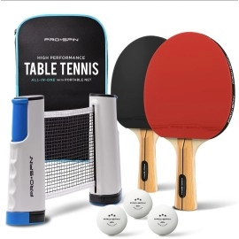 PRO-SPIN All-in-One Portable Ping Pong Paddles Set | Table Tennis Set with Retractable Ping Pong Net (Up to 72