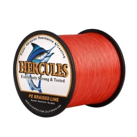 Hercules Super Cast 100M 109 Yards Braided Fishing Line 50 Lb Test For Saltwater Freshwater Pe Braid Fish Lines Superline 8 Strands - Red, 50Lb (22.7Kg), 0.37Mm