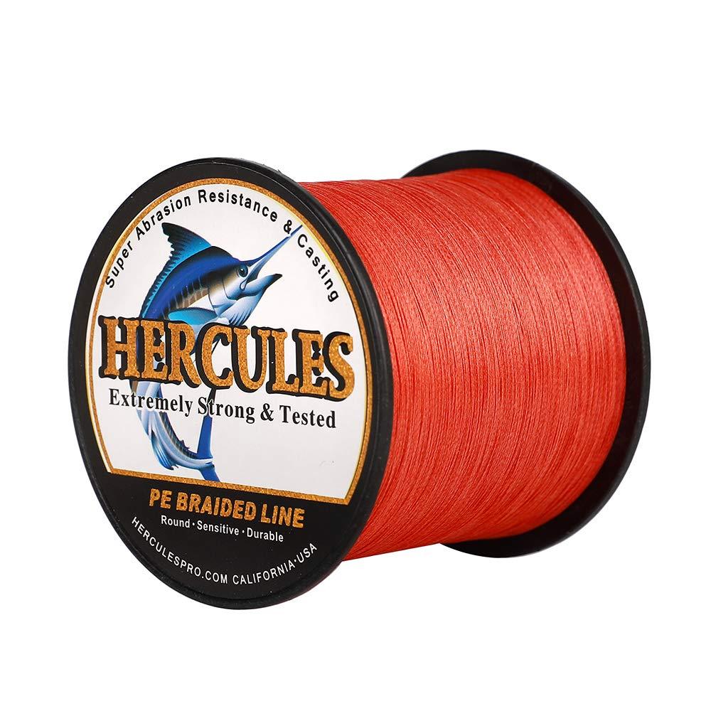 Hercules Super Cast 300M 328 Yards Braided Fishing Line 60 Lb Test For Saltwater Freshwater Pe Braid Fish Lines Superline 8 Strands - Red, 60Lb (27.2Kg), 0.40Mm