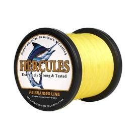 Hercules Super Cast 300M 328 Yards Braided Fishing Line 40 Lb Test For Saltwater Freshwater Pe Braid Fish Lines Superline 8 Strands - Yellow, 40Lb (18.1Kg), 0.32Mm
