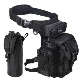 Jueachy Drop Leg Bag For Men Tactical Metal Detecting Thigh Pack With Water Bottle Pouch Black