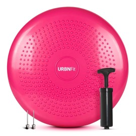 URBNFit Wobble Cushion - Balance Disc for Core Stability, Strengthening, Physical Therapy Exercise, Office Chair or Kids Classroom - Sensory Wiggle Seat Pad w/ Air Pump - Pink