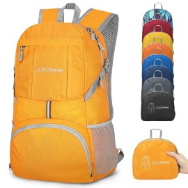 Zomake Lightweight Packable Backpack 35L - Light Foldable Backpacks Water Resistant Collapsible Hiking Backpack - Compact Folding Day Pack For Travel Camping(Yellow)