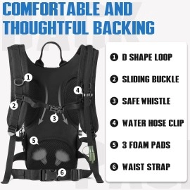 SHARKMOUTH Hydration Backpack, 900D Polyester with 2L Leak-Proof Water Bladder, Keeps Liquid Cool for Up to 4 Hours, Tactical MOLLE Pack for Cycling, Hiking, Running (Black)