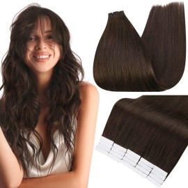 Full Shine Tape In Hair Extensions Human Hair 22 Inch Color 2 Darkest Brown Tape In Extensions Real Human Hair 50 Grams 20 Pieces Glue On Hair Extensiosn
