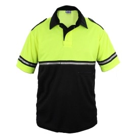 First Class Two Tone Bike Patrol Shirt with Reflective Stripes and Zipper Pocket (Lime Green and Black) (Medium)