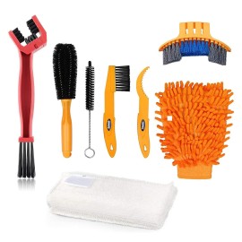 Oumers Bike Clean Brush Kit, 8Pcs Motorcycle Bicycle Cleaning Tools Make Chaintiresprocketcrank Bike Corner Stain Dirt Clean Shine Durablepractical