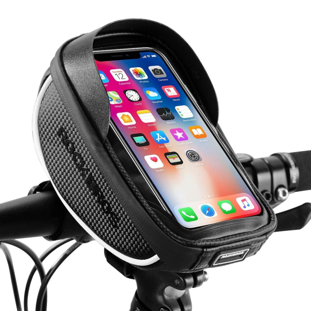 Rockbros Bike Phone Mount Bag Front Frame Handlebar, Waterproof Bike Phone Holder Case Bicycle Accessories Pouch Sensitive Touch Screen Compatible With Iphone 11 Xs Max Xr 8 Plus Below 6.5