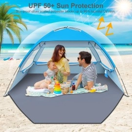 Gorich Beach Tent, Beach Shade Tent for 3 Person with UPF 50+ UV Protection, Portable Beach Tent Sun Shelter Canopy, Lightweight & Easy Setup Cabana Beach Tent, Blue