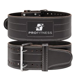 Profitness Genuine Leather Workout Belt (4 Inches Wide) - Proper Weight Lifting Form - Lower Back Support For Squats, Deadlifts, (Black/White, X-Large 42