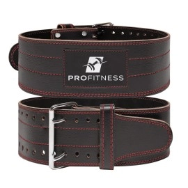Profitness Genuine Leather Workout Belt (4 Inches Wide) - Proper Weight Lifting Form - Lower Back Support For Squats, Deadlifts, (Black/Red, X-Large 42