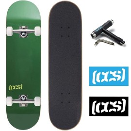 Ccs] Logo Skateboard Complete Evergreen 825 - Maple Wood - Professional Grade - Fully Assembled With Skate Tool And Stickers - Adults, Kids, Teens, Youth - Boys And Girls